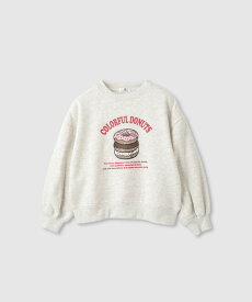 [終了間近！特別価格★P5倍・クーポン]裏起毛 トレーナー 子供服 女の子 キッズ スウェット ガールズ トップス 暖かい あったか ドーナツ プリント 白 クルーネック プルオーバー