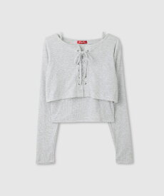 [15日P5倍！更にクーポン割]シンプリファイ Simplify 長袖Tシャツ ロンT キャミソール アンサンブル キッズ 子供服 女の子 ガールズ トップス リブ レースアップ 黒 クロップド丈 セットアイテム