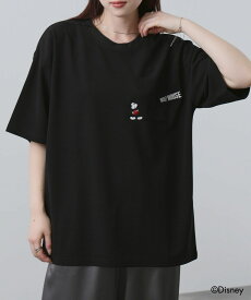 [今だけ！まとめ買いクーポンでお得]Disney 『ミッキーマウス』 / Tシャツ メンズ レディース 半袖 ディズニー ミニーマウス トップス キャラクター 刺繍 白 黒 胸ポケット クルーネック カットソー ユニセックス