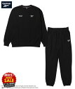 [終了間近！特別価格★P5倍・クーポン]リーボック Reebok 裏毛 トレーナー 上下セット メンズ スウェット オーバーサイズ 大きめ ゆったり トップス ロゴ 刺繍 黒 プルオーバー 部屋着 ルームウェア ユニセックス レディース