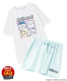 [特別価格★更に最大600円OFFクーポン]ちいかわ パジャマ ルームウェア 上下セット 子供服 女の子 キッズ ガールズ 部屋着 半袖Tシャツ ショートパンツ ウエストゴム 紐 キャラクター ハチワレ うさぎ モモンガ プリント 白 セットアイテム