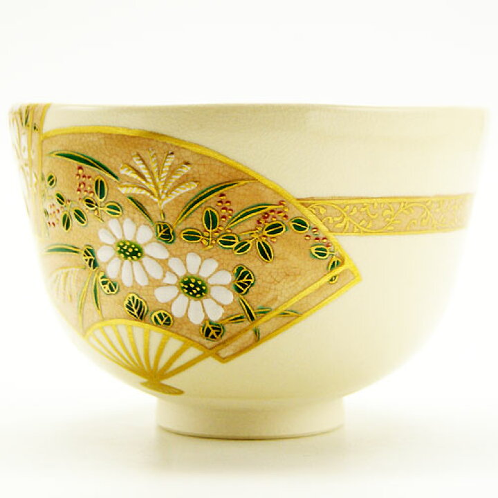 楽天市場】抹茶茶碗 扇面草花 中村能久作 通年物 木箱入り 茶道具 