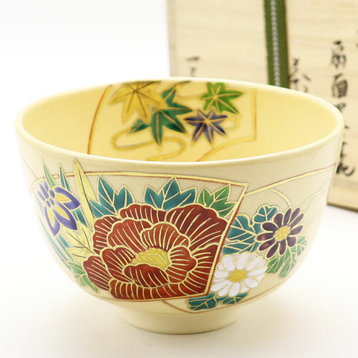 楽天市場】抹茶碗 地紙四季草花 鈴木一点作 通年物 木箱入り茶道具 