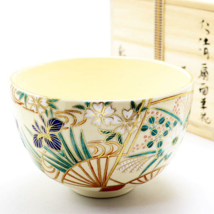 楽天市場】抹茶茶碗 色絵茶碗 扇面 中村能久作 仁清茶碗 通年物 陶磁器 