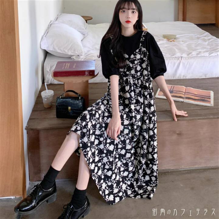 楽天市場】ワンピース ロングワンピ 2色 ロング マキシ 袖あり 半袖 U 