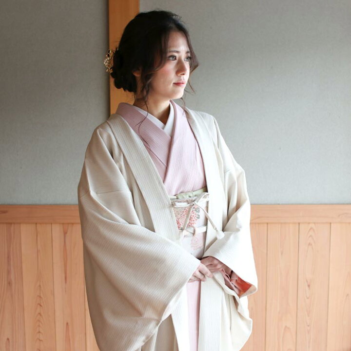 楽天市場】[ 日本製 ] 洗える 長羽織 色無地 格子地紋（オフシロ）袷 
