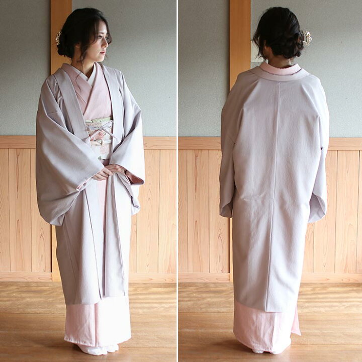 新品 正絹 単衣 女物 長羽織 灰白 （＼2点で3％OFFクーポン／街着屋 長 