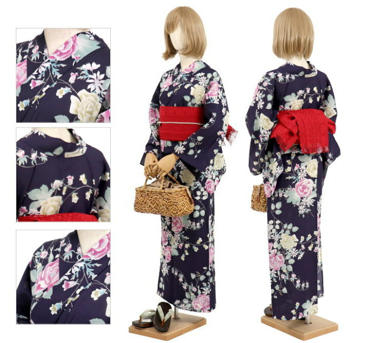 楽天市場】[ 洗える 浴衣 ] バラと芙蓉（濃コン/108-337-029-79  