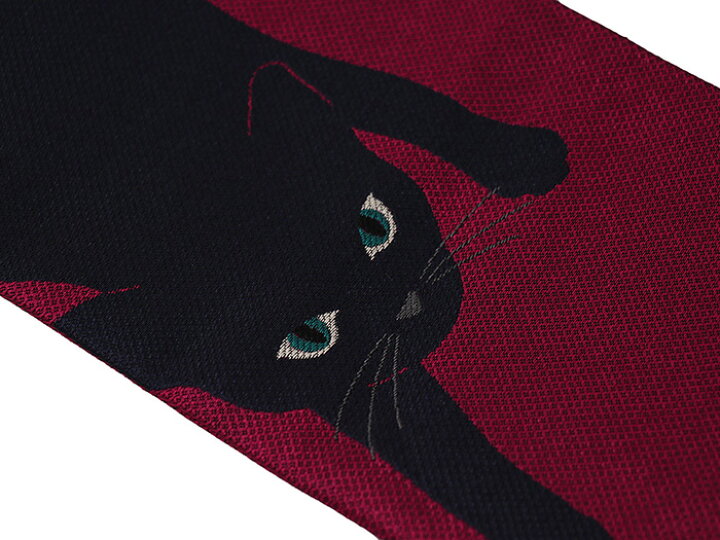 楽天市場 細帯 半巾帯 撫松庵 ボーダー猫 ローズ 109 302 107 57 臙脂 赤紫 黒猫 ねこ ネコ Cat 動物 アニマル ツートン バイカラー リバーシブル ポリエステル レディース 女性用 即日発送可 日本製 送料無料 あす楽 赤 半幅帯 街着屋 きもの遊び