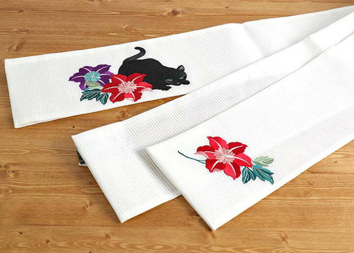 楽天市場】＼2点で3％OFFクーポン／「撫松庵」 刺繍細帯 - 猫と鉄線  