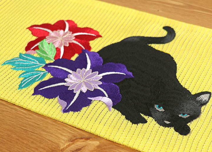 楽天市場】「撫松庵」 刺繍細帯 - 猫と鉄線（キイロ/109-302-108-15  