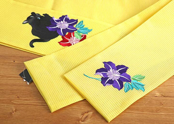 楽天市場】「撫松庵」 刺繍細帯 - 猫と鉄線（キイロ/109-302-108-15  