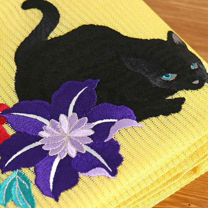楽天市場】「撫松庵」 刺繍細帯 - 猫と鉄線（キイロ/109-302-108-15  