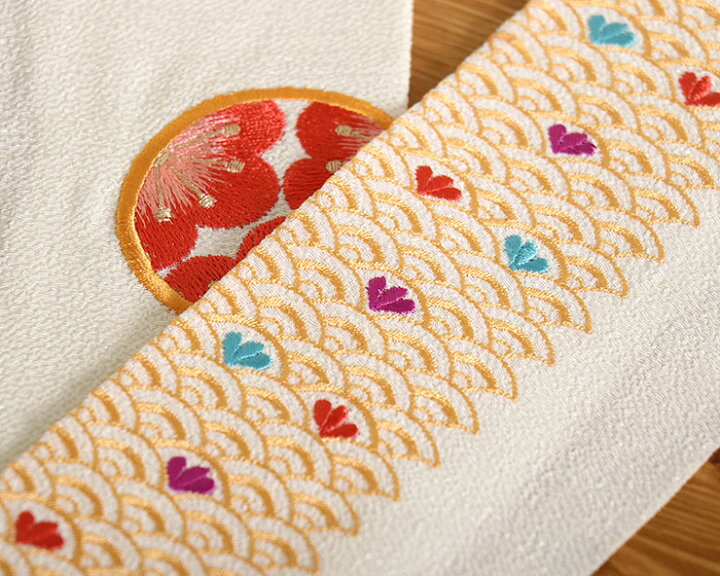 楽天市場】＼2点で3％OFFクーポン／半衿 半襟 刺繍 青海波に梅丸（橙 