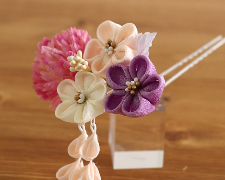白と淡い紫ダリアの髪飾りセット 入園入学祝い
