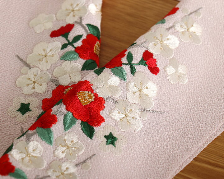 楽天市場】[ 洗える半衿 ] 刺繍半衿 梅椿（薄ピンク）日本製 ピンク系  