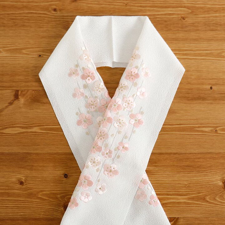 楽天市場】[ 洗える半衿 ] 刺繍半衿 槍梅（白色×ピンク色）日本製 生成 