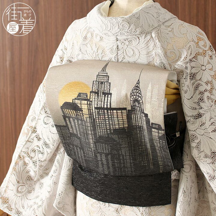 楽天市場】[名古屋帯] 召しませ花 一重太鼓 京袋帯 摩天楼（グレージュ  