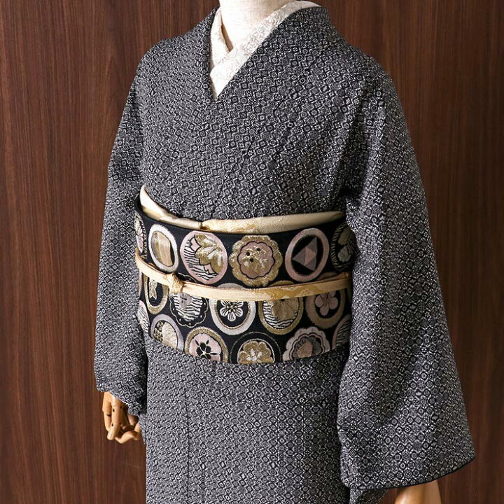 楽天市場】[ 東レシルック 糸使用] 洗える 袋帯 織・紋並べ（黒）花  