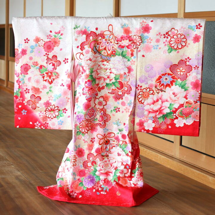 楽天市場】お宮参り 女の子 初着 産着 鈴に牡丹 白×赤 正絹 一つ身 金  