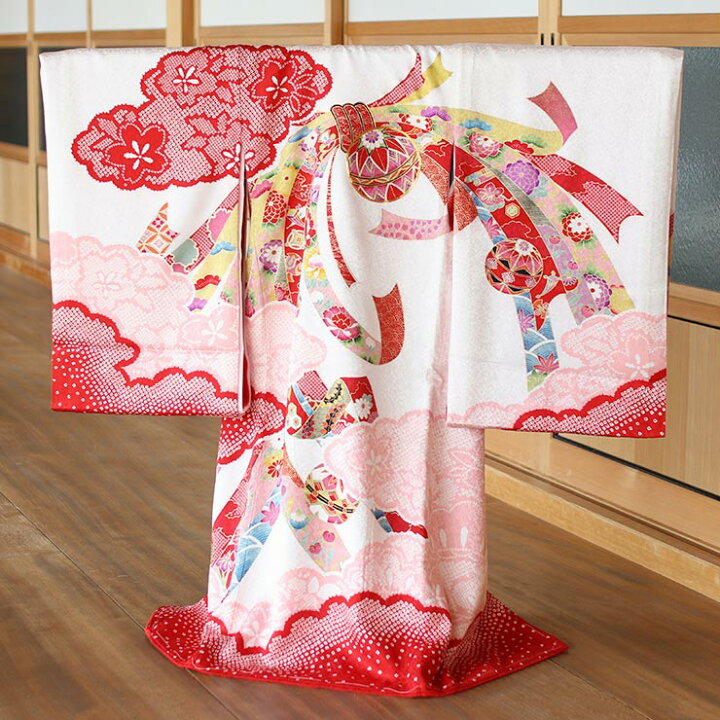 楽天市場】お宮参り 女の子 初着 産着 束ね熨斗に鞠 白×赤 正絹 一つ身  