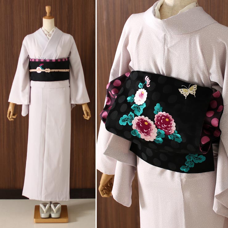 楽天市場[プライスダウン！ 日本製 一重太鼓袋帯 刺繍 正絹 菊と蝶
