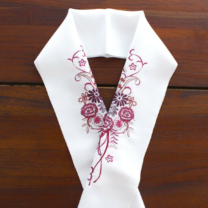 楽天市場】[ 日本製 ] 刺繍半衿 花唐草(白地×ワイン) 半襟 半衿 訪問着 