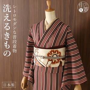 最終処分 激安 洗える 袷 縞 着物 普段着 日本製 広衿 小紋 女性 レトロ レディース モダン マルチストライプ ルビーレッド ストライプ プレタ カジュアル お洒落着 お仕立て上がり Ef 激安直販 Jlt Polinema Org