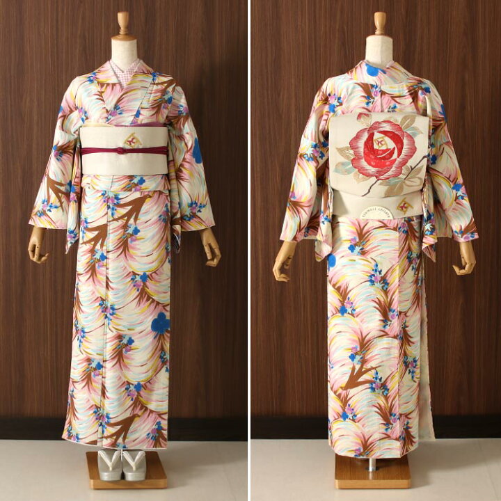 楽天市場】＼2点で3％OFFクーポン／洗える 小紋 着物 袷 クローバー  