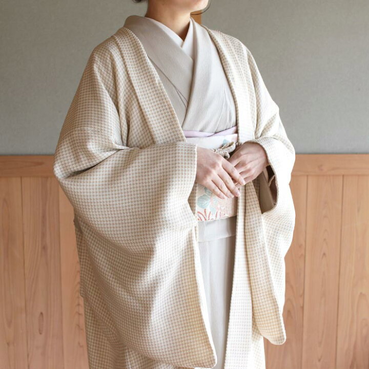 和服　陰毛 楽天市場】[ 日本製 ] レース 長羽織 ちどり格子 薄羽織 (クリーム×白) 千鳥 塵除け コート 道中着 羽織もの 春 夏 秋 アウター 冷房  クーラー 冷え性 対策 洗える ポリエステル 無地感 カジュアル レトロ 千鳥格子 ベージュ オフホワイト レディース 女性 着物 (
