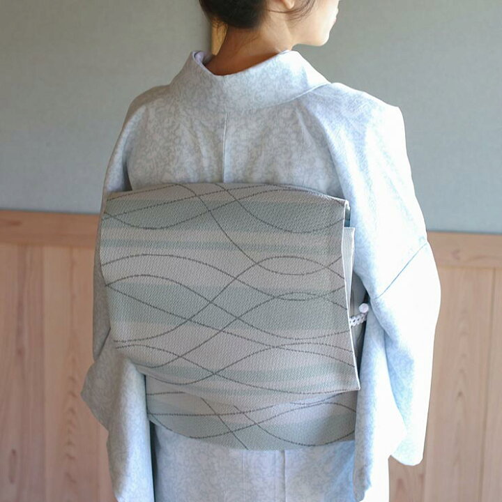 楽天市場】[ 単衣 用 ] 洗える 京袋名古屋帯 縞に流線 (青磁×墨色  