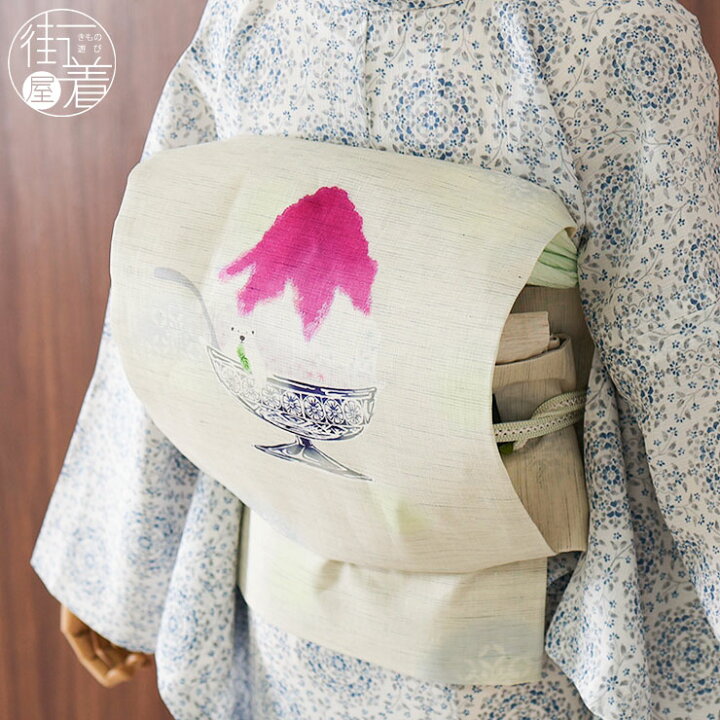 楽天市場 限定 夏帯 麻 京袋帯 しろくまのかき氷 イチゴ味 麻色 日本製 シロクマ アニマル 京袋名古屋帯 名古屋帯 なごや帯 カジュアル 夏 盛夏 単衣 6月 7月 8月 9月 レディース 女性 大人 かわいい おしゃれ 雪 結晶 ピンク リネン 着物 きもの