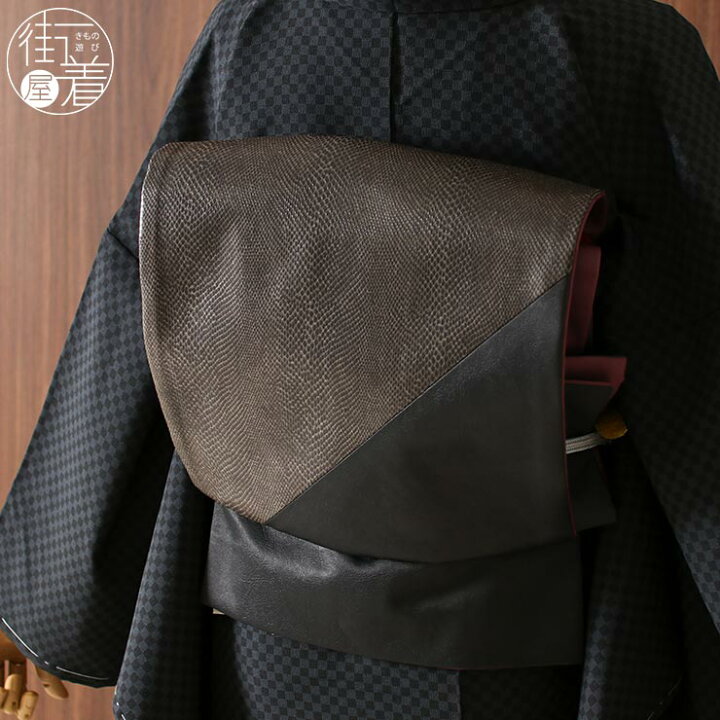 楽天市場】[ 日本製 ] 一重太鼓袋帯 斜めパイソン 黒 ブラウン (109 
