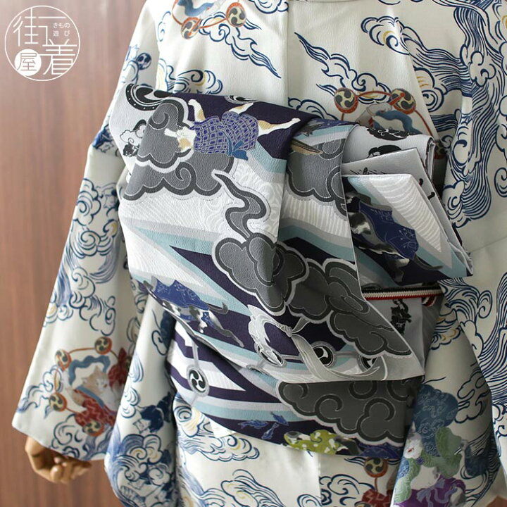 楽天市場 22年再入荷 2way 一重太鼓 名古屋帯 稲妻 猫 紫 101 110 001 65 撫松庵 なごや帯 京袋帯 染帯 全通柄 総柄 カジュアル リバーシブル 裏表 風神 雷神 傘 雷鼓 ネコ 三毛猫 擬人化 個性的 モダン レトロ お洒落 かわいい グレー 白