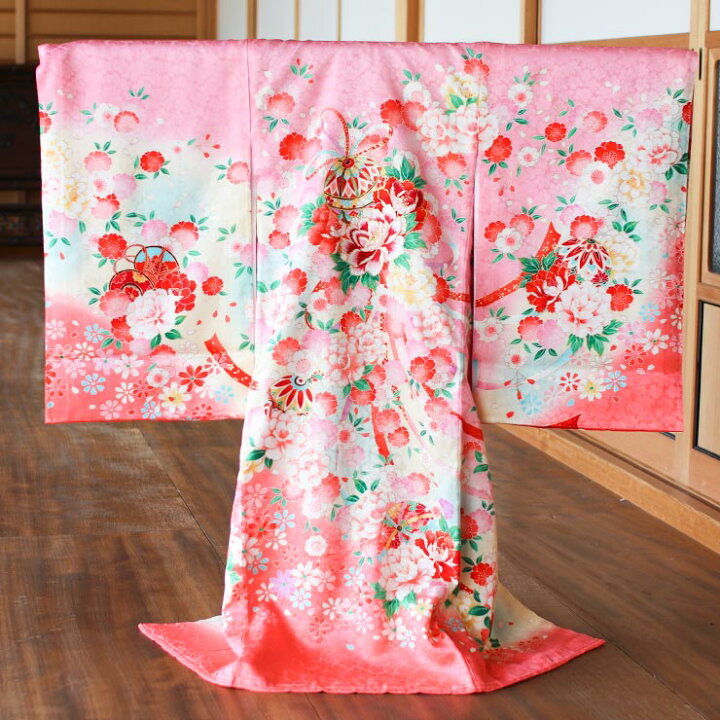 楽天市場】[正絹] お宮参り 女の子 初着 産着 鞠に牡丹 ピンク 一つ身  