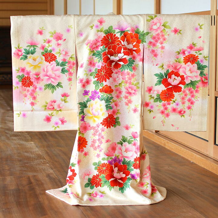 楽天市場】[正絹] お宮参り 女の子 初着 産着 牡丹にしだれ桜 クリーム  