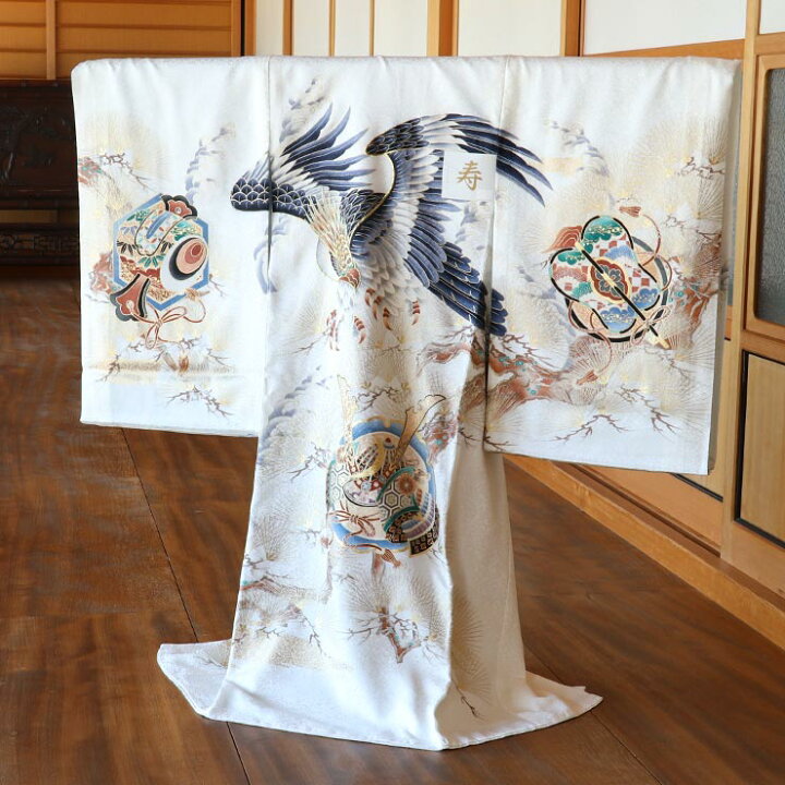 楽天市場】[ 正絹 ] お宮参り 男の子 初着 産着 鷹に兜 波 白 一つ身 