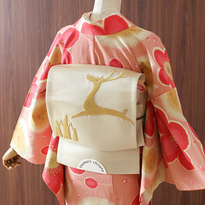楽天市場】［ 正絹 ］京袋帯 シカ 刺繍（ オフシロ/3TKO-4 ）生成り 鹿 