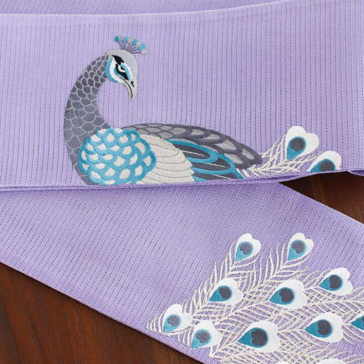 楽天市場】[豪華な刺繍！] 絽 細帯 半巾帯 孔雀刺繍 フジイロ 108-302 