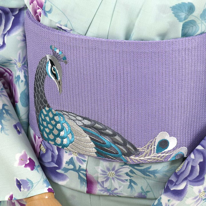 楽天市場】[豪華な刺繍！] 絽 細帯 半巾帯 孔雀刺繍 フジイロ 108-302 