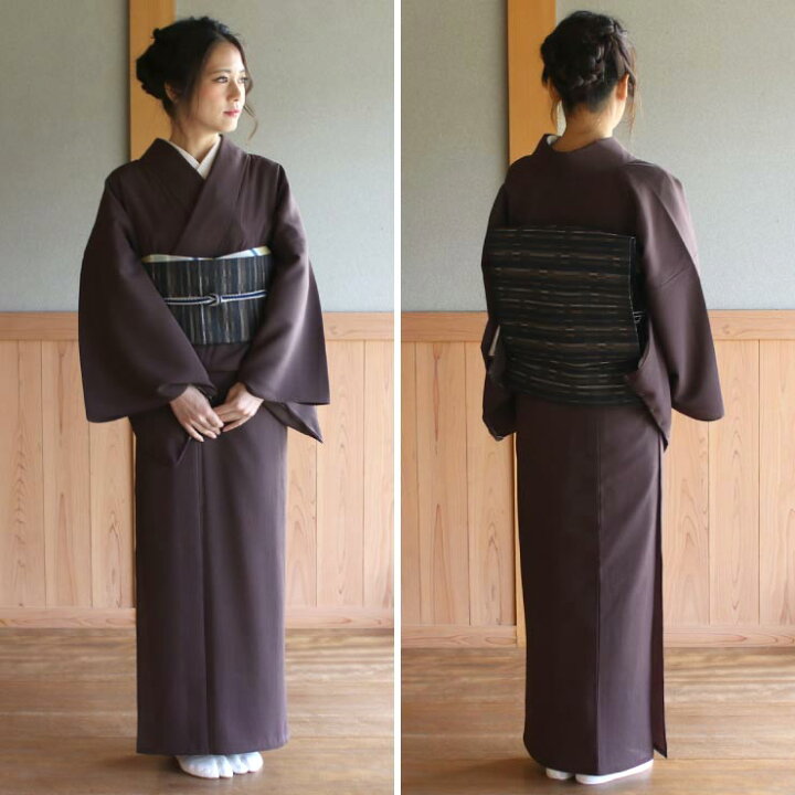 楽天市場】[人気商品] 着物 単衣 色無地 楊柳セオα 焦茶色 M L 洗える  