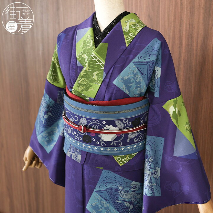 着物 小紋 絹 反物 カジュアル 花 紫 淡 パープル