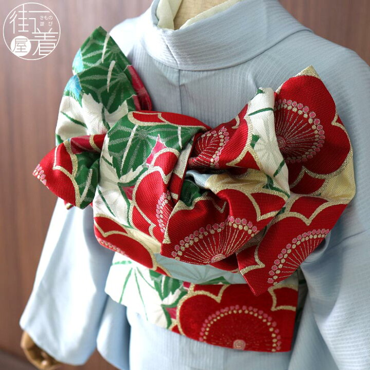 楽天市場】[ 振袖 帯 ] 成人式 袋帯 縞に梅 緑色 単品 正絹 梅 麻の葉  