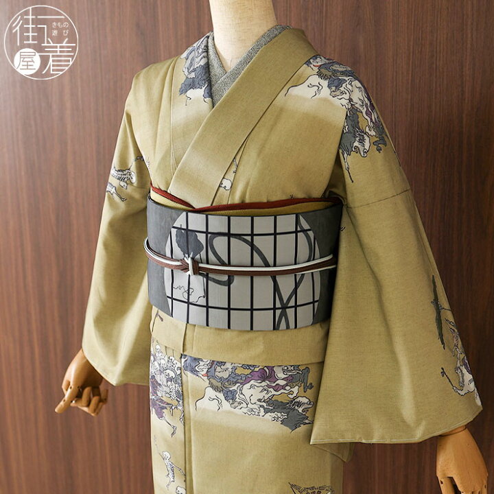 2点で3％OFFクーポン／[撫松庵 洗える着物] 東レセオα 袷 きもの 百鬼 