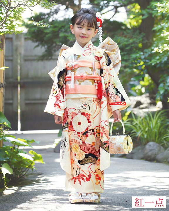 楽天市場】[ 正絹 ] 七五三 7歳 着物セット 女の子 御所車に檜扇 オフ 