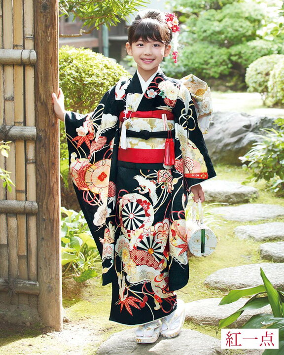 楽天市場】[ 正絹 ] 七五三 7歳 着物セット 女の子 御所車に檜扇 黒  