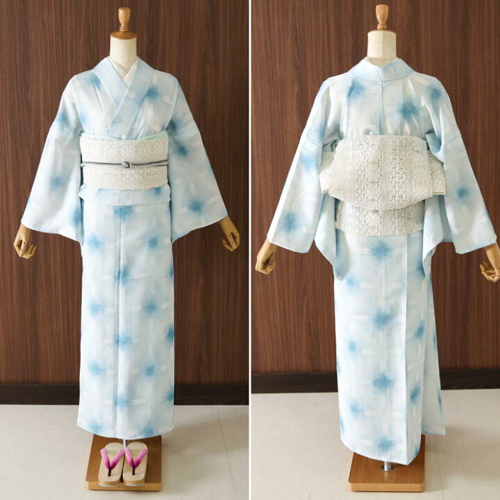 楽天市場】[新入荷!] 洗える 浴衣 雪花絞り 調 水色 バチ衿 お仕立て 