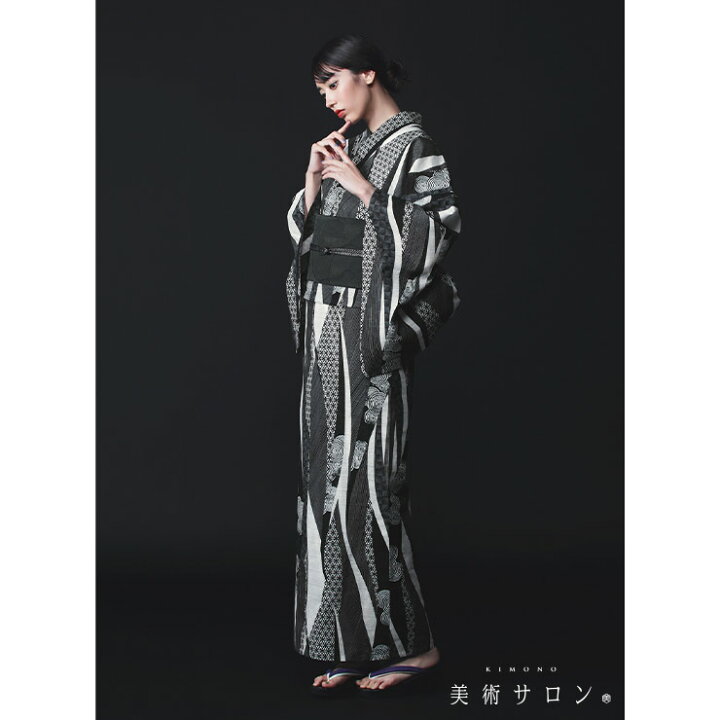楽天市場】[ 美術サロン ] 浴衣 細密染 [よろけ縞] 黒色×白色 日本製  