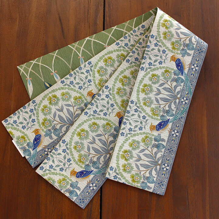 楽天市場】[日本製] 細帯 半巾帯 紬風 いちご泥棒（灰青/MH-38-A  