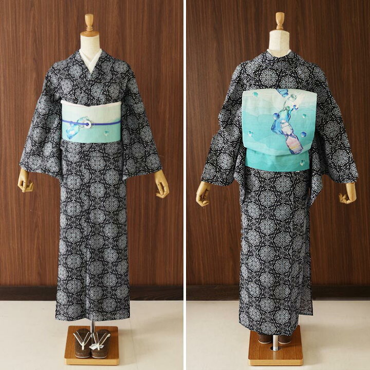 楽天市場】[セオα] 浴衣 花万華鏡 (黒地×ブルー) ゆかた セオアルファ 
